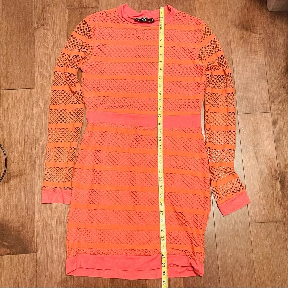 Coral Rust Fishnet Mini Dress - Picture 2 of 8